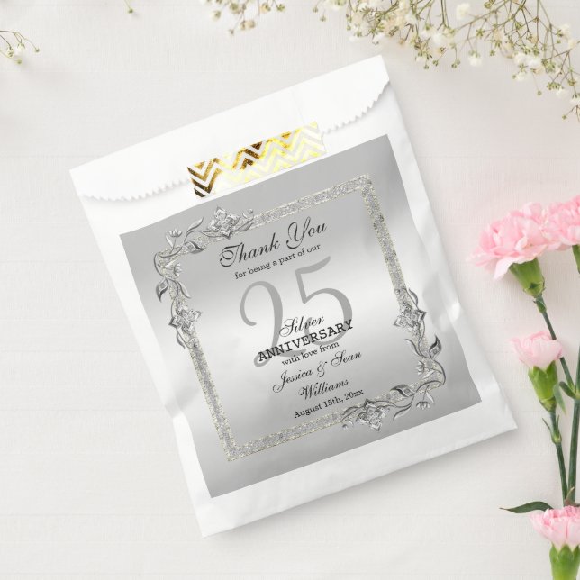 Silver Gem & Glitzer 25. Hochzeitstag Geschenktütchen (Versiegelt)