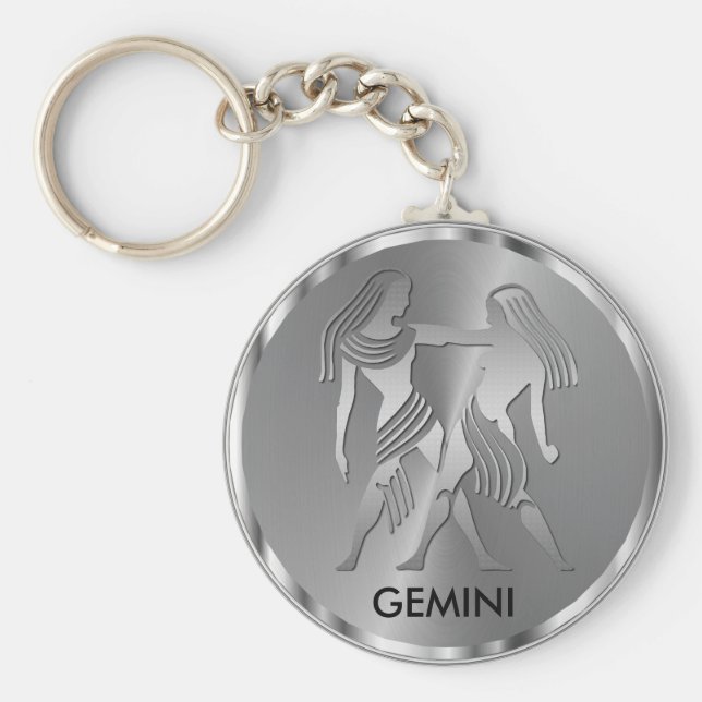 Silver Gemini ♊ the Twins - Zodiac-Zeichen Schlüsselanhänger (Vorne)