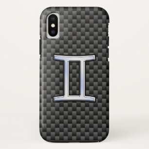 Silver Gemini-Zeichen auf Holzkohlefaser-Printwerb Case-Mate iPhone Hülle