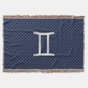 Silver Gemini Zodiac Sign Blue Carbon Fibre Print Decke