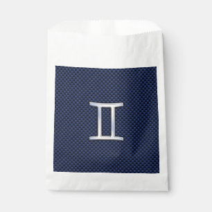 Silver Gemini Zodiac Sign Blue Carbon Fibre Print Geschenktütchen