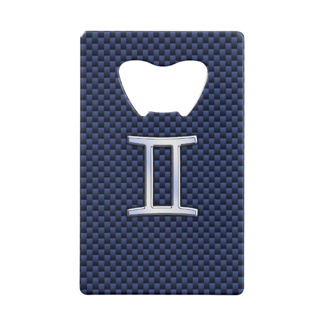 Silver Gemini Zodiac Sign Blue Carbon Fibre Print Kreditkartenflaschenöffner (Vorderseite)