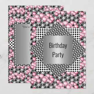 Silver Gemustert Pink Ballon All Occassion PARTY Einladung