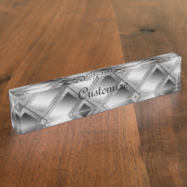 Silver Geometric Abstrakt Namensplakette (Seite)