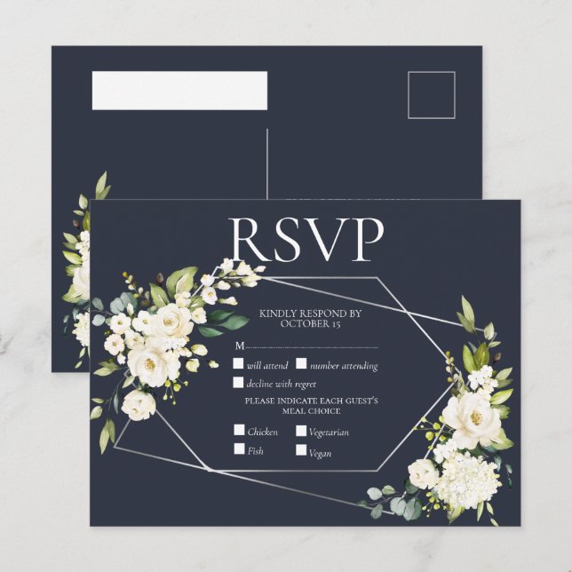 Silver Geometric Blue Floral UAWG Einladungspostkarte (Vorne/Hinten)