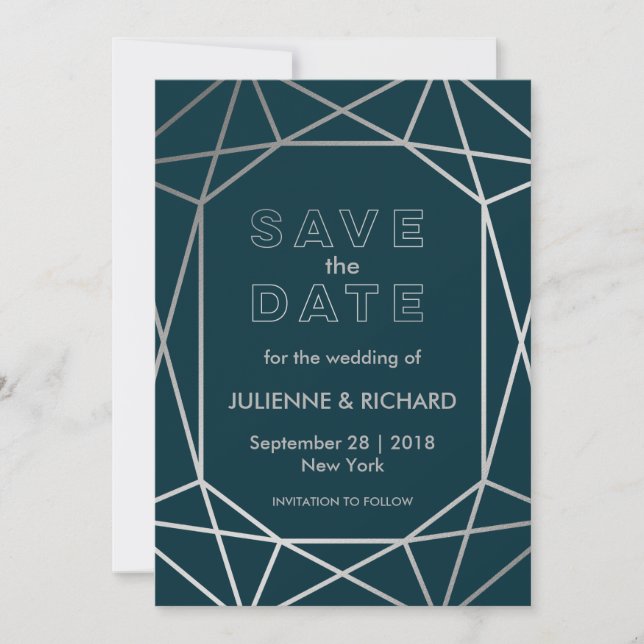 Silver Geometric Diamond Wedding Save the Date (Vorderseite)