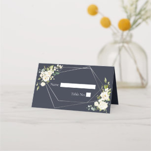 Silver Geometric Navy White Floral Platzkarte