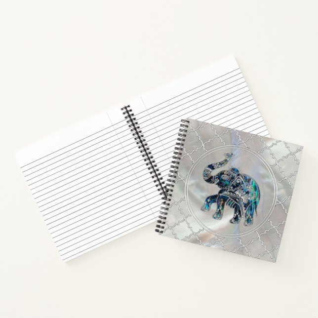 Silver Gerahmt Elephant on Abalone and Pearl Notizbuch (Innenseite)