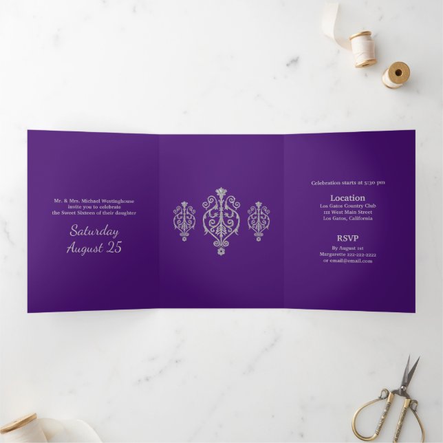 Silver Ghear Sweet 16 Party Invitation (Intérieur)