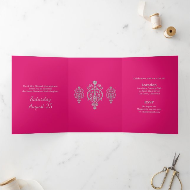 Silver Ghear Sweet 16 Party Invitation (Intérieur)