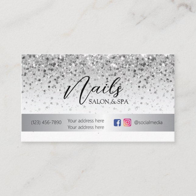 Silver Giltter Loyalty Card für Nails Salon Treuekarte (Vorderseite)