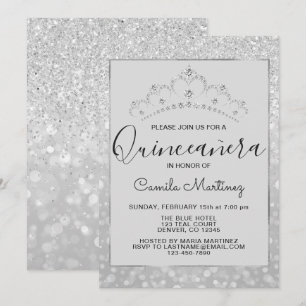 Silver Girly Glitzer Sparkle Quinceanera Einladung