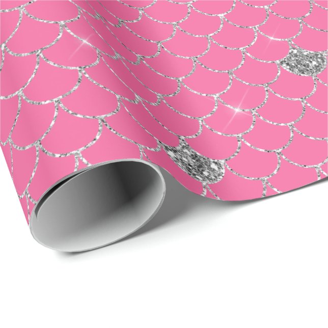 Silver Girly Pink Glitzer Mermaid Sparkle Geschenkpapier (Rolleneckpunkt)