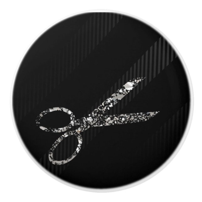Silver Glam Glitzer Scheren Moderner Chic Salon Keramikknauf (Vorderseite)