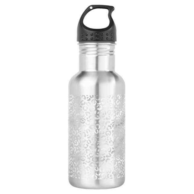 Silver Glam Leopard Print Edelstahlflasche (Vorderseite)