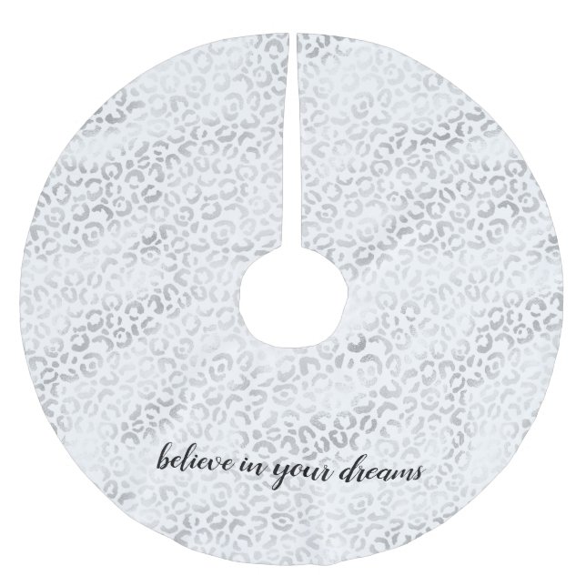 Silver Glam Leopard Print personalisiert Polyester Weihnachtsbaumdecke (Vorderseite)