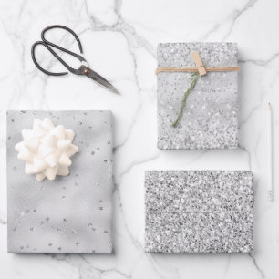 Silver Glam Sparkle Confetti Glitzer Geschenkpapier Set