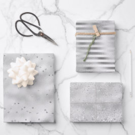Silver Glam Sparkle Glitzer   Geschenkpapier Set