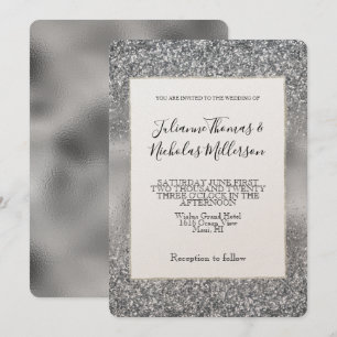 Silver Glam Sparkle Hochzeit Einladung