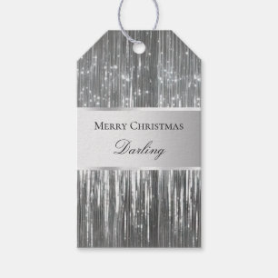 Silver Glam Tinsel Stripes Geschenkanhänger