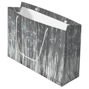 Silver Glam Tinsel Stripes Große Geschenktüte