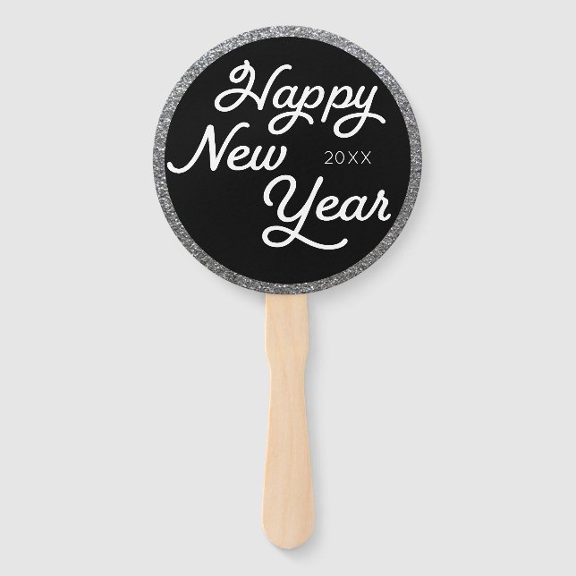 Silver Glamour Silvester Foto Prop Hand Fan Fächer (Rückseite)