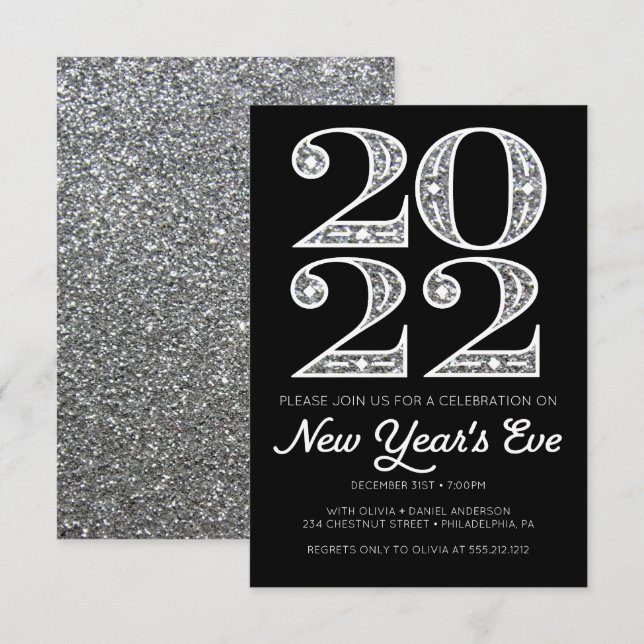Silver Glamour Silvester Party Einladungen (Vorne/Hinten)