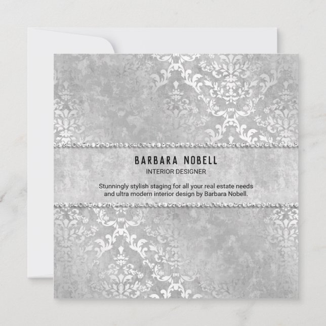 Silver Glimmer Damask Elegante Hochzeit Einladung (Rückseite)