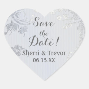 Silver Glimmer Heart Siegel - Save the Date Herz-Aufkleber