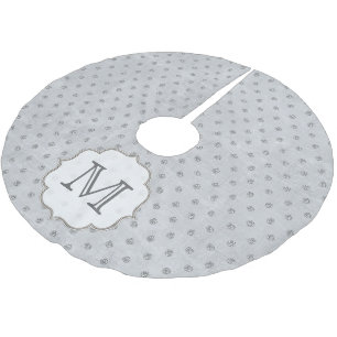 Silver Glitte Punkt Monogram, Initial Tree Skirt Polyester Weihnachtsbaumdecke
