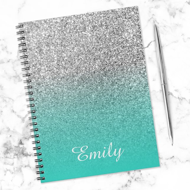 Silver Glitter and Turquoise Ombre Personalized Notizblock (Von Creator hochgeladen)
