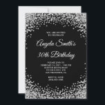 Silver Glitter Border Black 30th Birthday Einladung<br><div class="desc">A glamorous modern minimalist text 30th birthday invitation for her. 
Faux shiny silver grey glitter against solid black or the background color of your choice. 
All the glitter elements in this modern girly design are digital graphics that print like a photo.</div>
