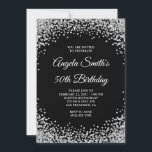 Silver Glitter Border Black 50th Birthday Einladung<br><div class="desc">A glamorous modern minimalist text 50th Birthday invitation for her. 
Faux shiny silver grey glitter against solid black or the background color of your choice. 
All the glitter elements in this modern girly design are digital graphics that print like a photo.</div>