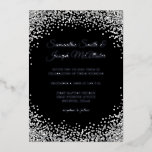 Silver Glitter Border Black Wedding Folieneinladung<br><div class="desc">A glamorous modern minimalist text luxury wedding invitation.
Faux shiny silver grey glitter against solid black or the background color of your choice. 
All the glitter elements in this modern girly design are digital graphics that print like a photo.</div>