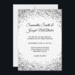 Silver Glitter Border White Wedding Einladung<br><div class="desc">A glamorous modern minimalist text wedding invitation.
Faux shiny silver grey glitter against solid white or the background color of your choice. 
All the glitter elements in this modern girly design are digital graphics that print like a photo.</div>