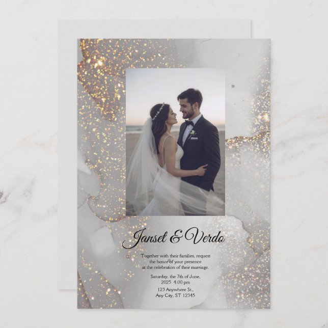 Silver Glitter Bride and Groom Wedding Invitation (Devant / Derrière)