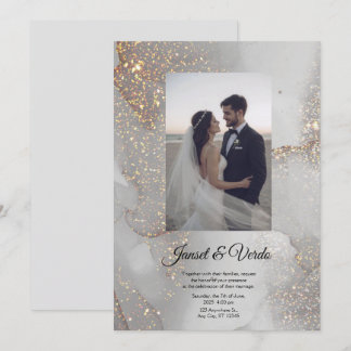 Silver Glitter Bride and Groom Wedding Invitation Einladung