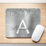 Silver Glitter Brushed Metal Monogram Name Mousepad<br><div class="desc">Silver Imitate Foil Metallic Sparkle Glitzer Pinsel Metal Monogram Name und Initial Mousepad (Mauspad). Das macht den perfekten 16 Geburtstag,  Hochzeit,  Brautparty,  Jubiläum,  Babydusche oder Junggeselinnen-Abschied Geschenk für jemanden,  der Lieben glamourösen Luxus und schicke Stile.</div>