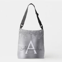 Silver Glitter Brushed Metal Monogram Name