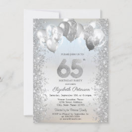 Silver Glitter Confetti Balloons 65th Birthday Einladung