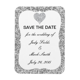 Silver Glitter Diamond Heart Save The Date Magnet