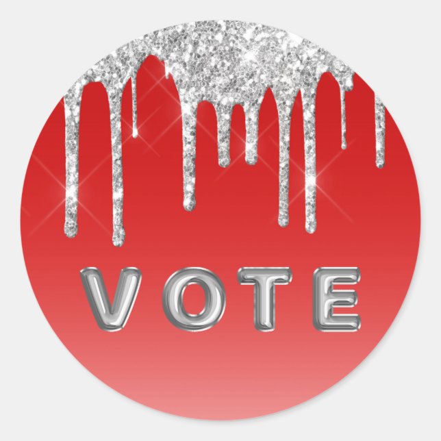 Silver Glitter Drip Red Background Vote Runder Aufkleber (Vorderseite)