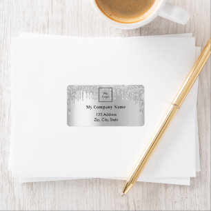 Silver glitter drips business logo return address adressaufkleber