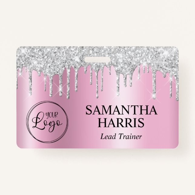 Silver Glitter Drips Pink Shimmer Ausweis (Vorderseite)