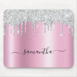 Silver Glitter Drips Pink Shimmer Mousepad