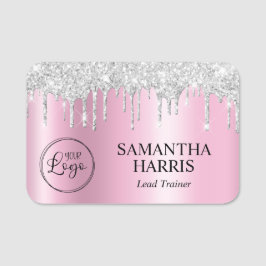 Silver Glitter Drips Pink Shimmer Namensschild
