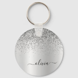 Silver Glitter Glam Metal Monogram Schlüsselanhänger