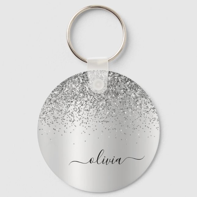 Silver Glitter Glam Metal Monogram Schlüsselanhänger (Vorderseite)