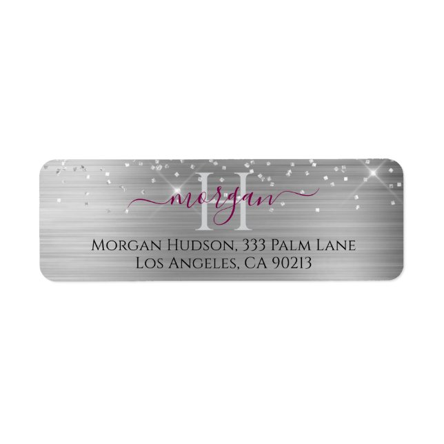 Silver Glitter & Large Monogram, Maroon Name (Vorne)