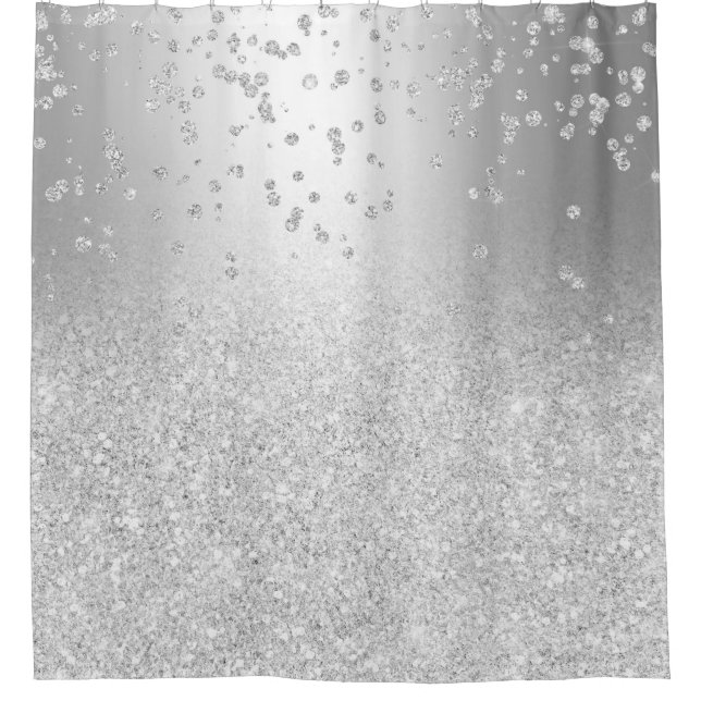 Silver Glitter Metallschatten Sparkles Confetti Duschvorhang (Vorderseite)